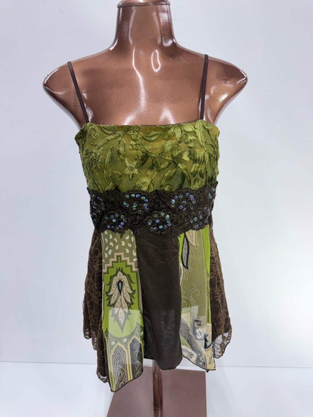 Vintage Y2K Patchwork Cami Top Sequin Boho Fairy Grunge Festival S
